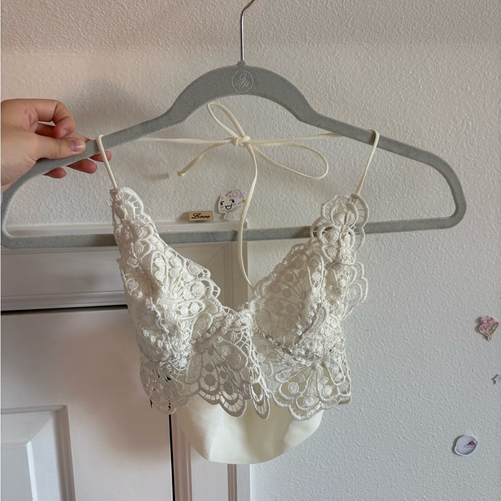 We The Free Cream Lace Crop Top